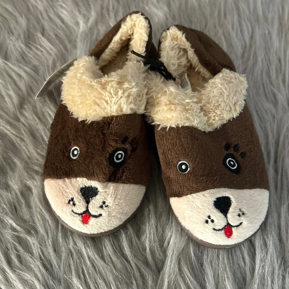 Wonder Nation Dog Slippers Toddler Boys Size 9-10 Brown Slip On Lined Shoes